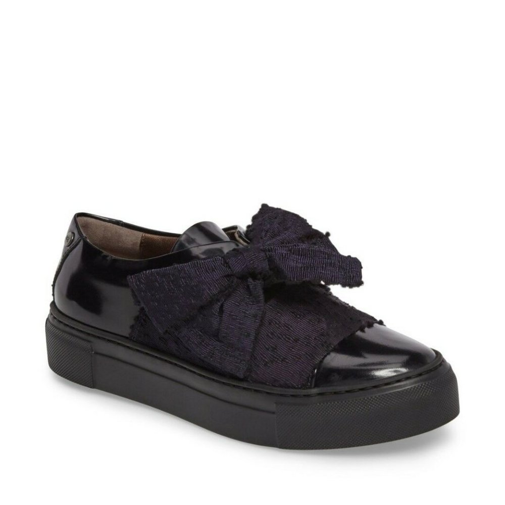 $400 AGL ATTILIO GIUSTI LEOMBRUNI Bow Platform Sneaker PATENT NAVY BLACK